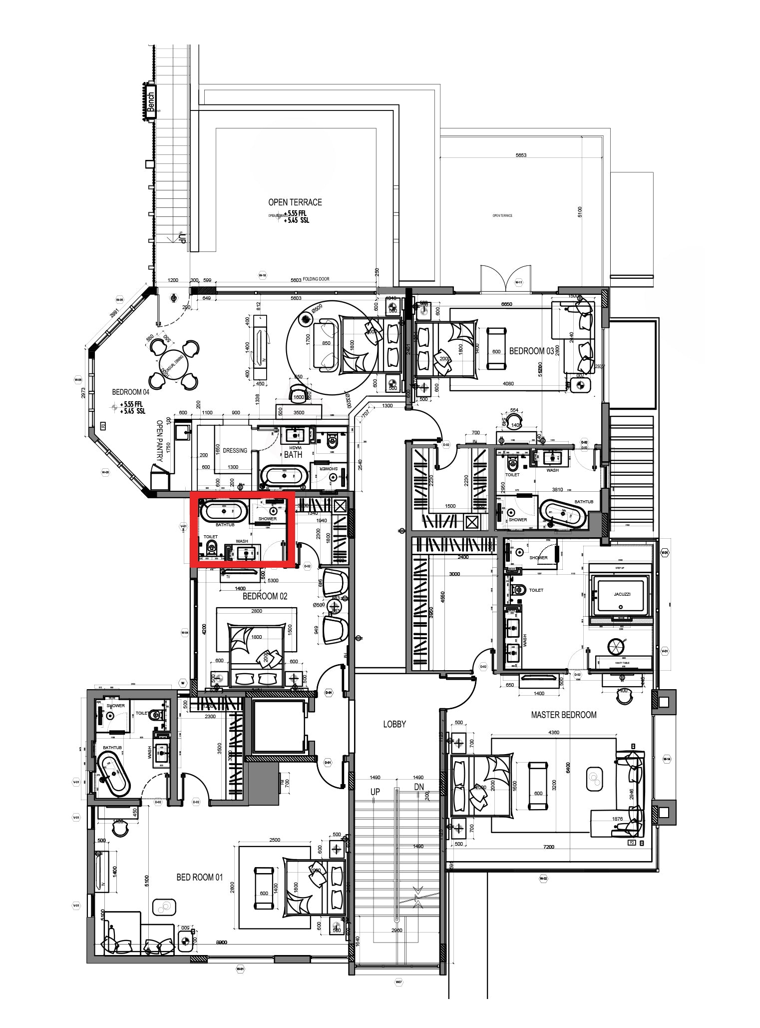 FF Br2 Bathroom GLASS PARTITION - Single