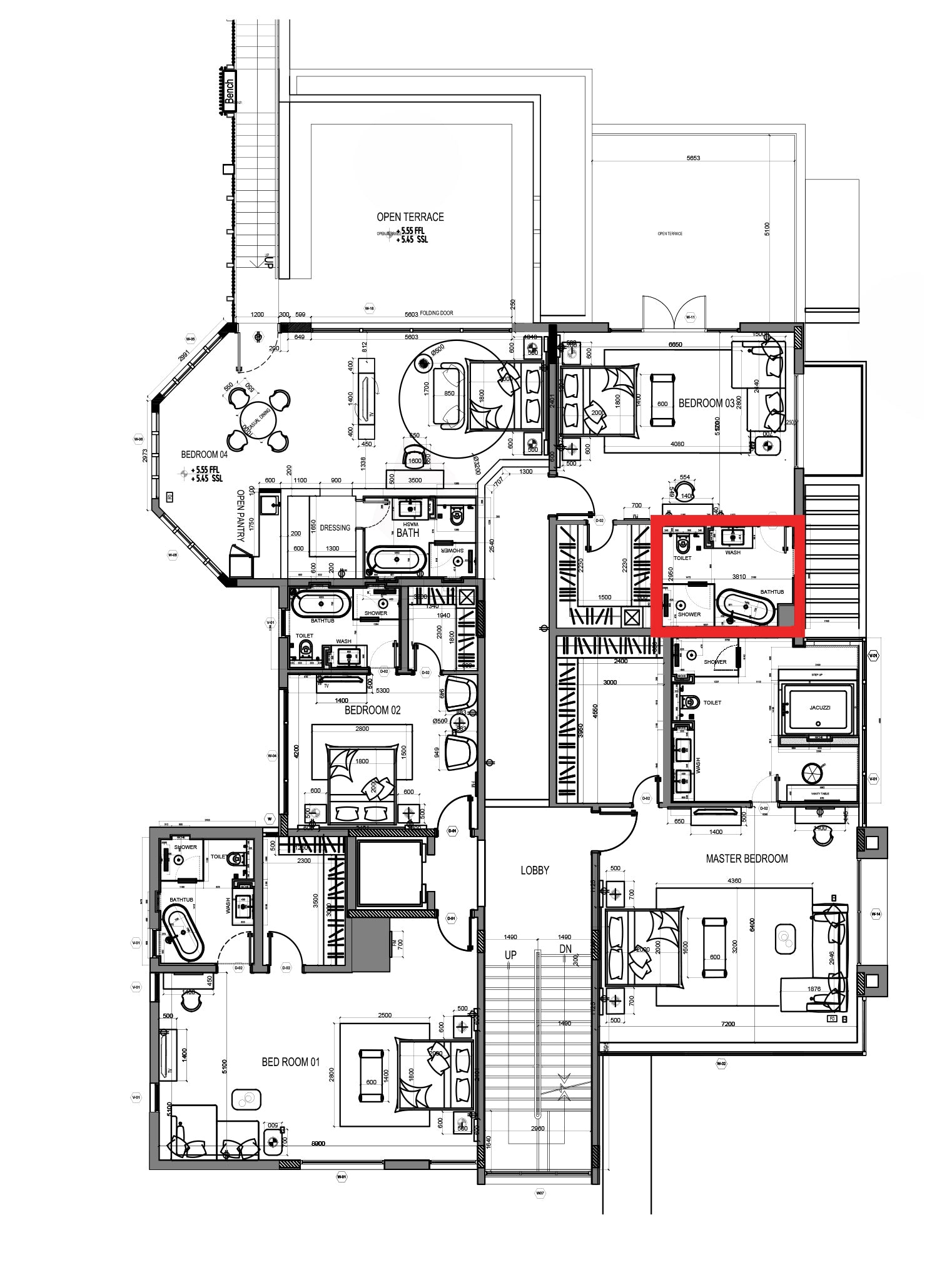 FF Br3 Bathroom GLASS PARTITION - Full