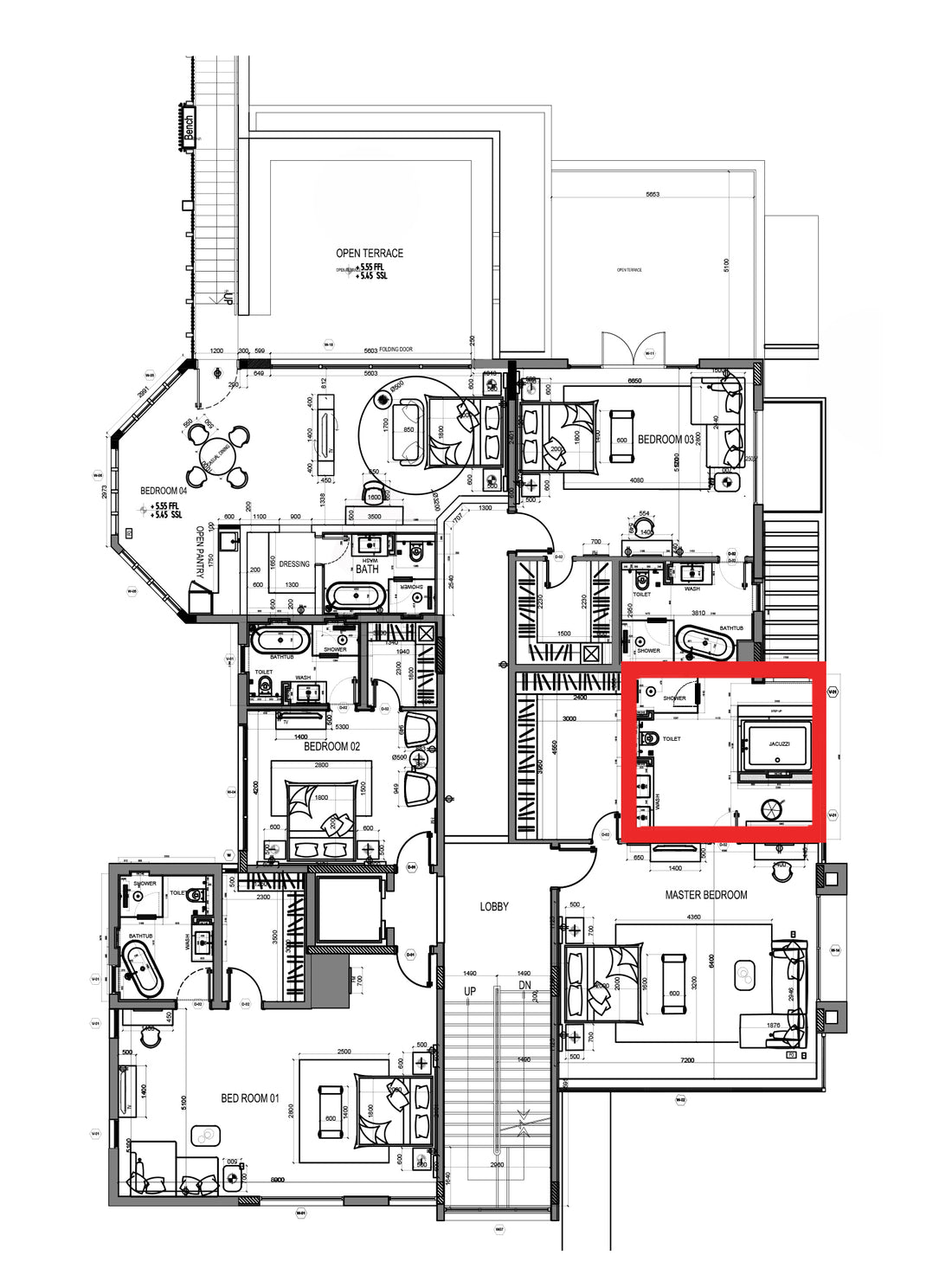 FF MASTER BEDROOM BATHROOM GLASS PARTITION - Single