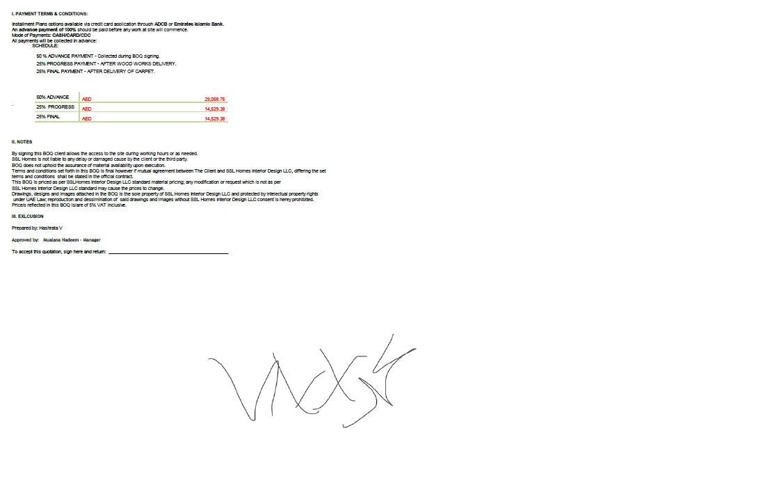 Progress Payment for Dr. Chookah Abudhabi