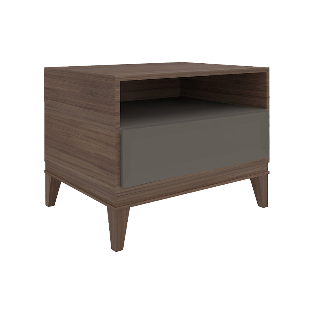 Night table with one drawer and an open shelf in sapele veneer
