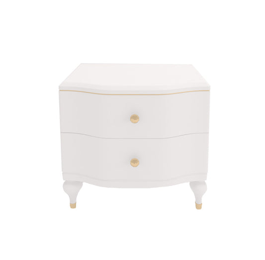 Night table in white paint finish with gold strips