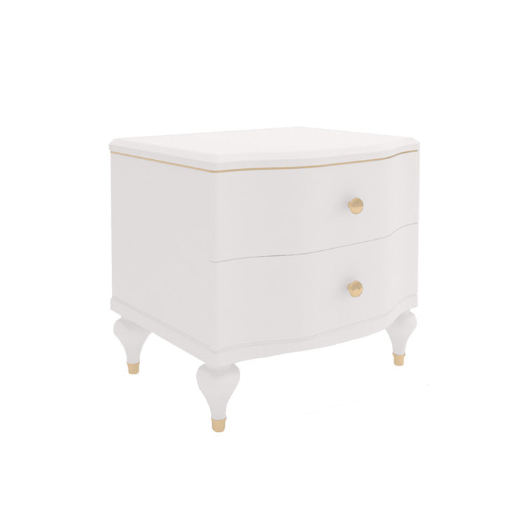 Night table in white paint finish with gold strips