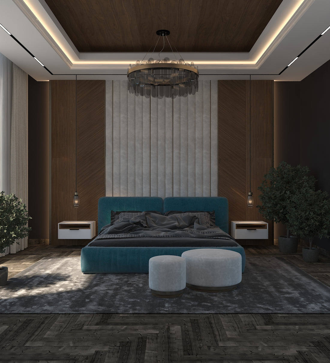 Headboard - in blue green velvet fabric